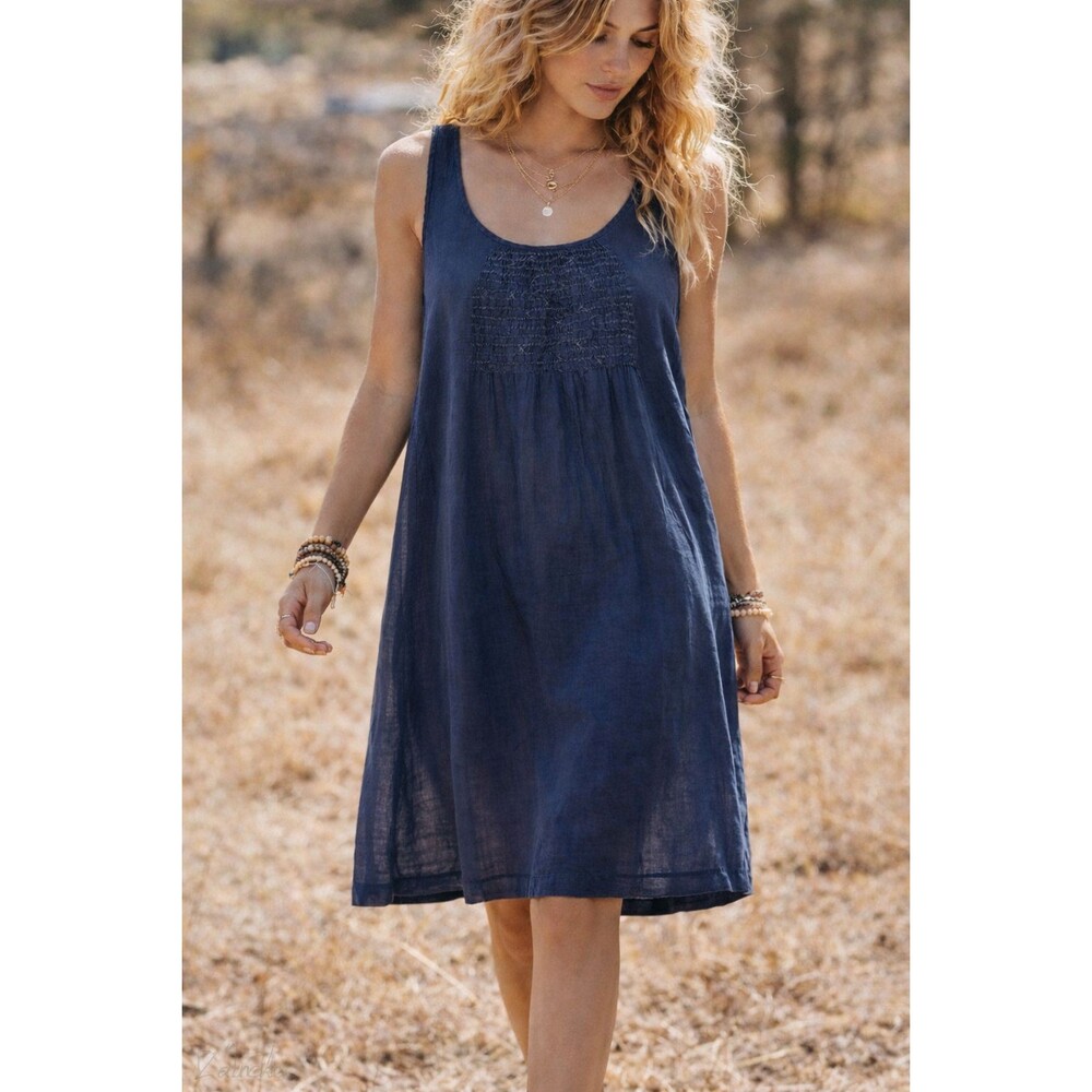 Eileen Fisher Organic Cotton Navy Sleeveless Shift Dress Size S Lightweight